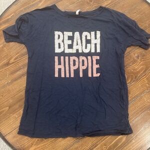 Promesa USA Womens Beach Hippie Graphic Tee Navy Blue Pink Gold Cutout Neck L